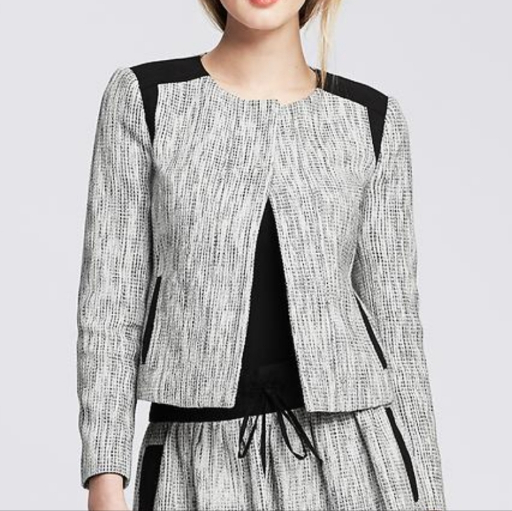 Banana Republic Framed Tweed Open Front Blazer Wool 6